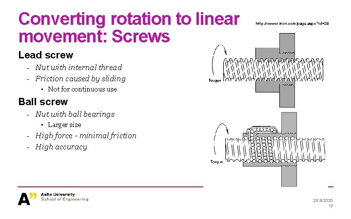 Converting rotation to linear movement: Screws http: //www. roton. com/page. aspx? id=28 Lead screw Converting rotation to linear movement: Screws http: //www. roton. com/page. aspx? id=28 Lead screw