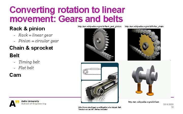 Converting rotation to linear movement: Gears and belts Rack & pinion http: //en. wikipedia. Converting rotation to linear movement: Gears and belts Rack & pinion http: //en. wikipedia.