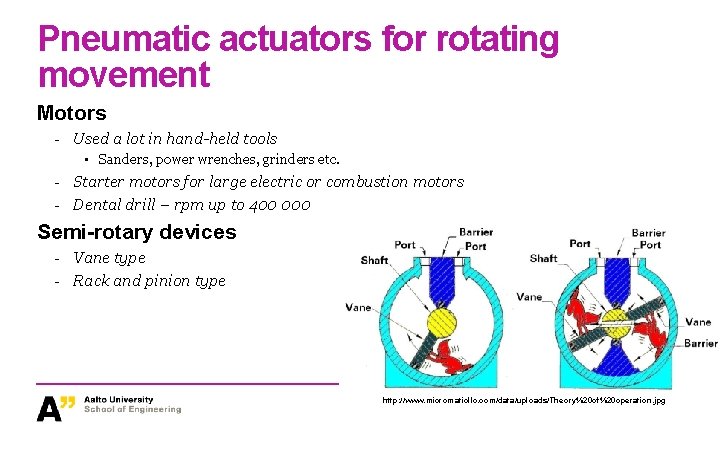 Pneumatic actuators for rotating movement Motors - Used a lot in hand-held tools • Pneumatic actuators for rotating movement Motors - Used a lot in hand-held tools •
