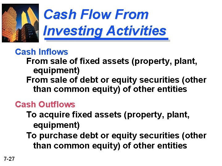 Cash Flow From Investing Activities Cash Inflows From sale of fixed assets (property, plant,