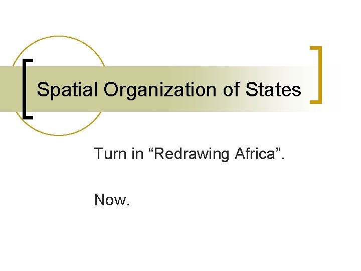 Spatial Organization of States Turn in “Redrawing Africa”. Now. Spatial Organization of States Turn in “Redrawing Africa”. Now.