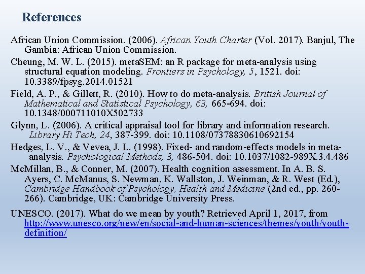 References African Union Commission. (2006). African Youth Charter (Vol. 2017). Banjul, The Gambia: African