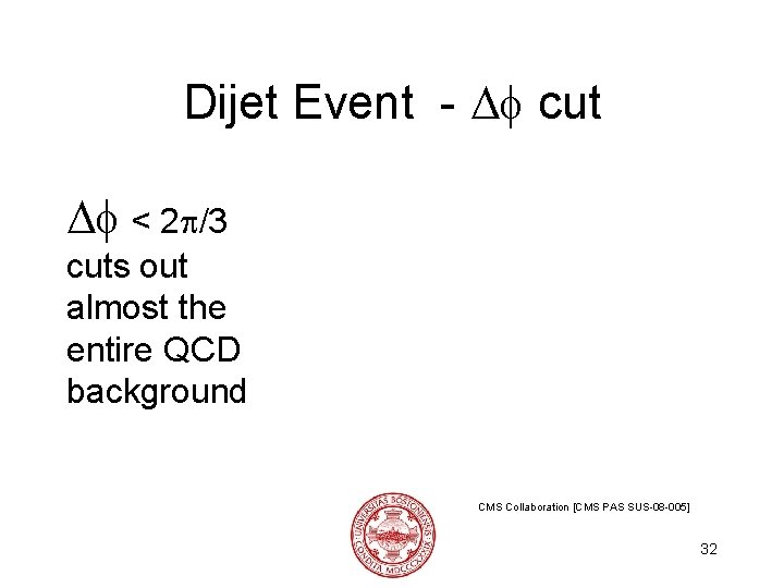 Dijet Event - cut < 2 /3 cuts out almost the entire QCD background