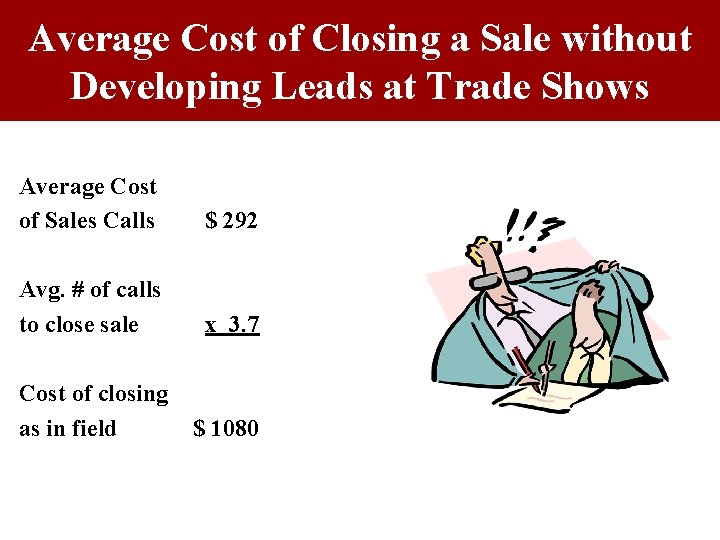 Average Cost of Closing a Sale without Developing Leads at Trade Shows Average Cost Average Cost of Closing a Sale without Developing Leads at Trade Shows Average Cost