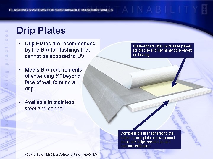 Drip Plates • Drip Plates are recommended by the BIA for flashings that cannot
