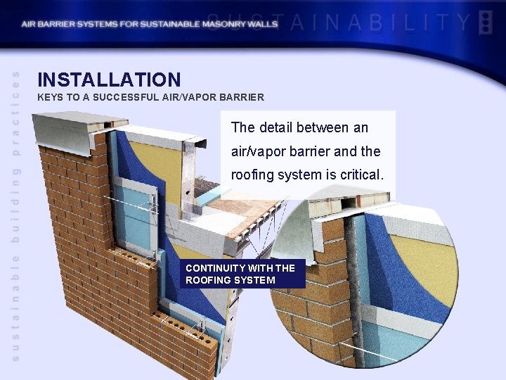 INSTALLATION KEYS TO A SUCCESSFUL AIR/VAPOR BARRIER The detail between an air/vapor barrier and