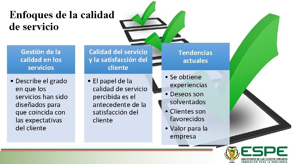 Enfoques de la calidad de servicio Gestión de la calidad en los servicios Calidad