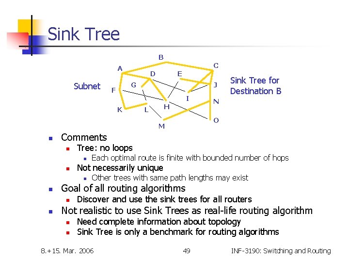 Sink Tree B C A Subnet D E G F J I K H