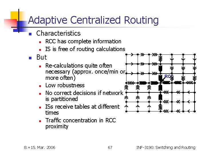 Adaptive Centralized Routing n Characteristics n n n RCC has complete information IS is