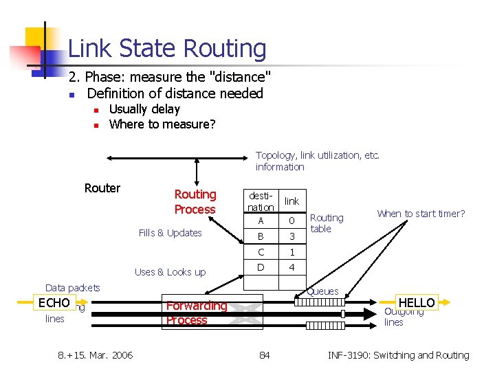 Link State Routing 2. Phase: measure the "distance" n Definition of distance needed n