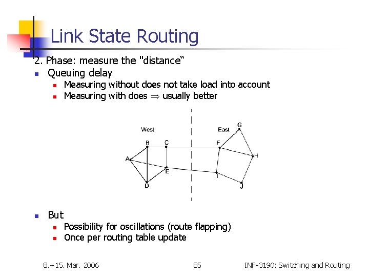 Link State Routing 2. Phase: measure the "distance“ n Queuing delay n n n