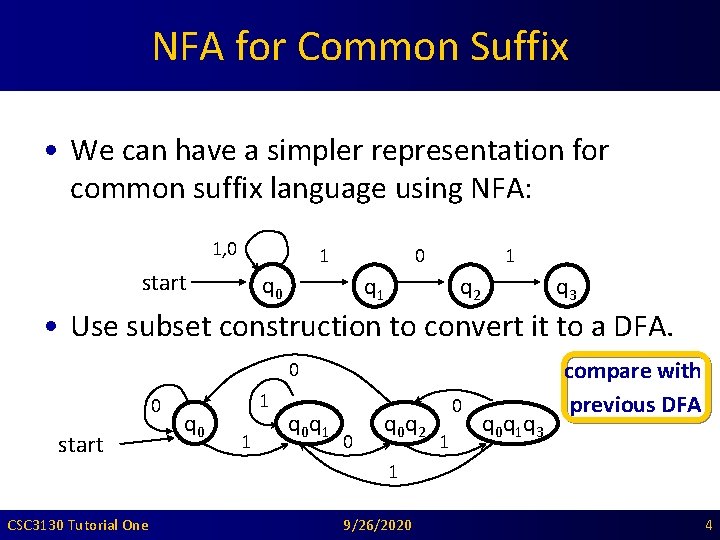 NFA for Common Suffix • We can have a simpler representation for common suffix
