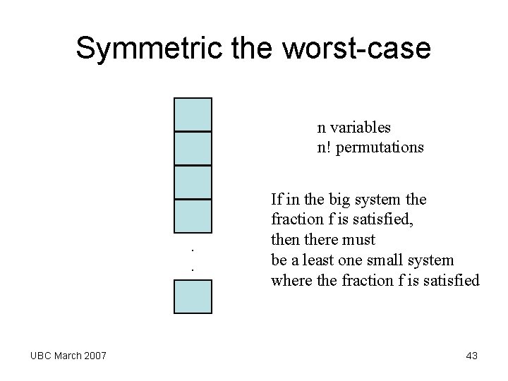 Symmetric the worst-case n variables n! permutations . . UBC March 2007 If in Symmetric the worst-case n variables n! permutations . . UBC March 2007 If in