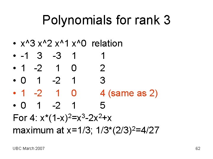 Polynomials for rank 3 • x^3 x^2 x^1 x^0 relation • -1 3 -3 Polynomials for rank 3 • x^3 x^2 x^1 x^0 relation • -1 3 -3