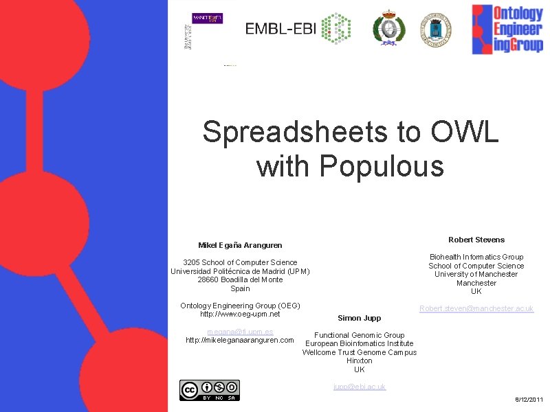 Spreadsheets to OWL with Populous Robert Stevens Mikel Egaña Aranguren Biohealth Informatics Group School