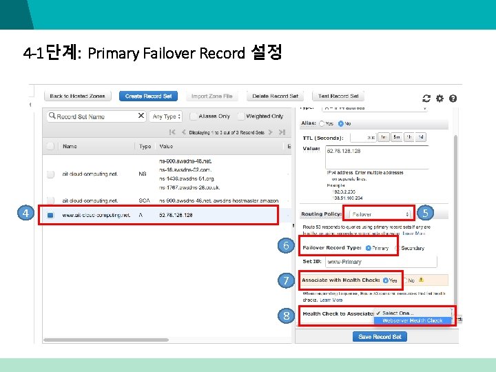 4 -1단계: Primary Failover Record 설정 5 4 6 7 8 