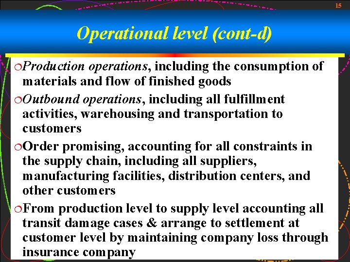 15 Operational level (cont-d) ¦Production operations, including the consumption of materials and flow of 15 Operational level (cont-d) ¦Production operations, including the consumption of materials and flow of