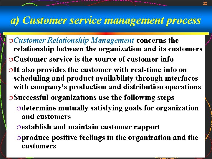 22 a) Customer service management process ¦ Customer Relationship Management concerns the relationship between 22 a) Customer service management process ¦ Customer Relationship Management concerns the relationship between