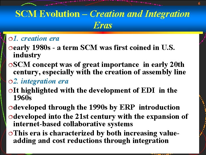 6 SCM Evolution – Creation and Integration Eras ¦ 1. creation era ¦ early 6 SCM Evolution – Creation and Integration Eras ¦ 1. creation era ¦ early