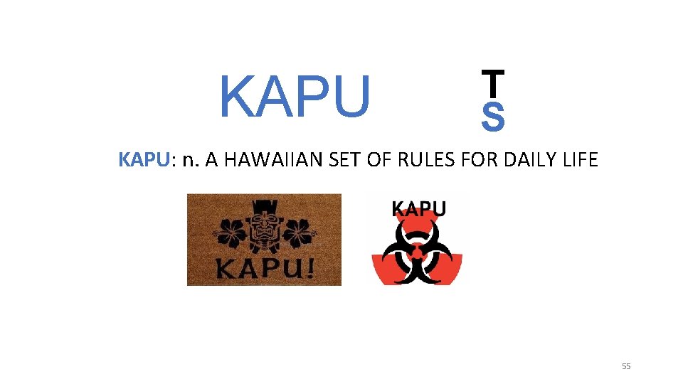 KAPU T S KAPU: n. A HAWAIIAN SET OF RULES FOR DAILY LIFE 55 KAPU T S KAPU: n. A HAWAIIAN SET OF RULES FOR DAILY LIFE 55