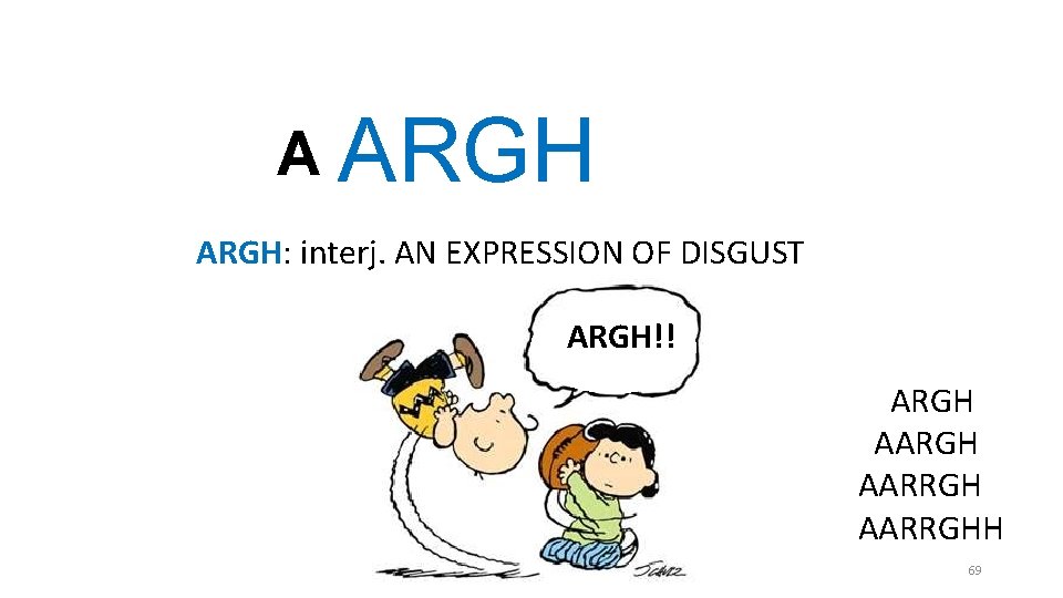 A ARGH: interj. AN EXPRESSION OF DISGUST ARGH!! ARGH AARRGHH 69 A ARGH: interj. AN EXPRESSION OF DISGUST ARGH!! ARGH AARRGHH 69
