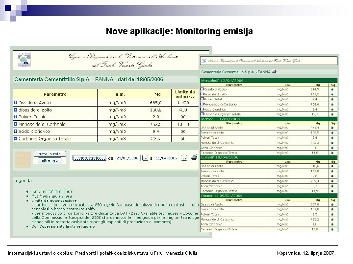 Nove aplikacije: Monitoring emisija Informacijski sustavi o okolišu: Prednosti i poteškoće iz iskustava u