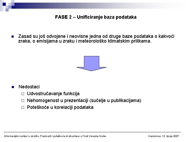 FASE 2 – Unificiranje baza podataka n Zasad su još odvojene i neovisne jedna