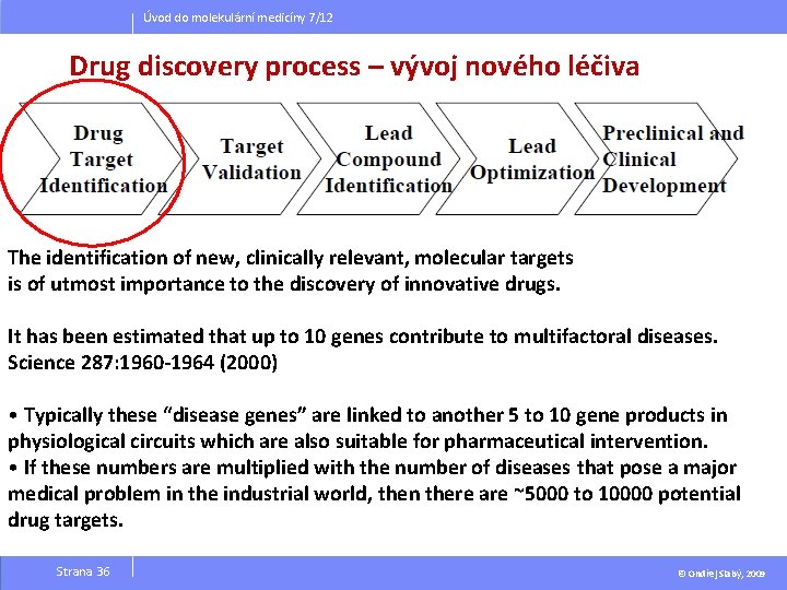 Úvod do molekulární medicíny 7/12 Drug discovery process – vývoj nového léčiva The identification