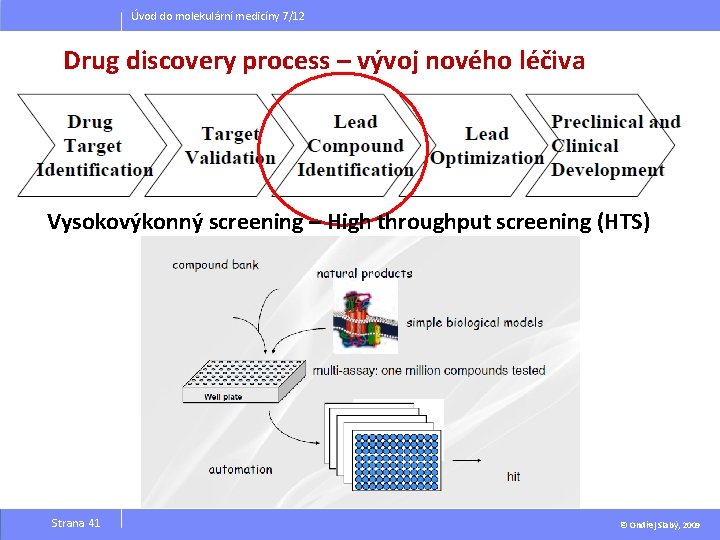 Úvod do molekulární medicíny 7/12 Drug discovery process – vývoj nového léčiva Vysokovýkonný screening