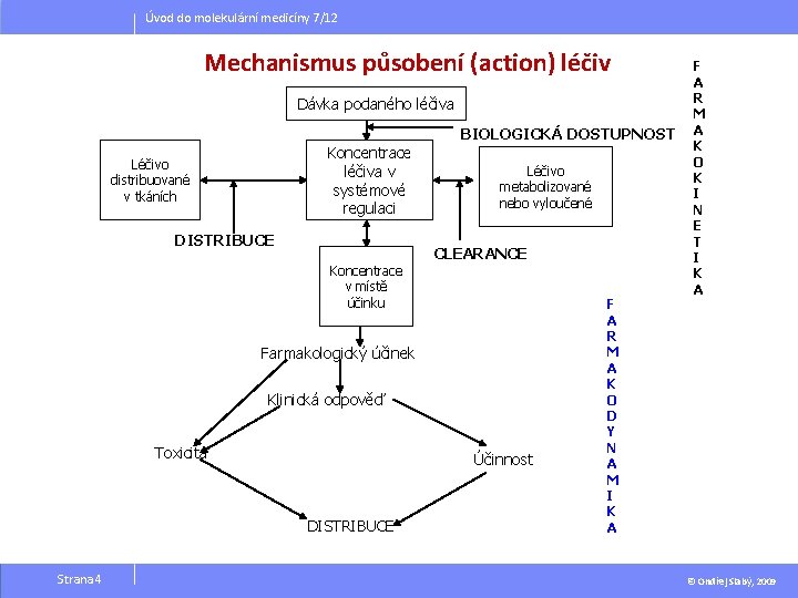 Úvod do molekulární medicíny 7/12 Mechanismus působení (action) léčiv Dávka podaného léčiva Koncentrace léčiva