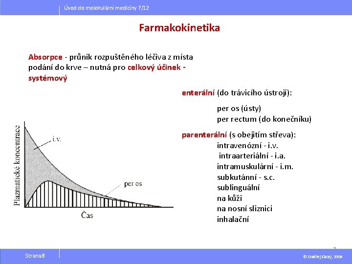 Úvod do molekulární medicíny 7/12 Farmakokinetika Absorpce - průnik rozpuštěného léčiva z místa podání
