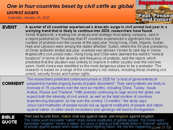 One in four countries beset by civil strife as global unrest soars Guardian, January