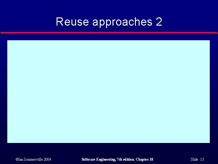 Reuse approaches 2 ©Ian Sommerville 2004 Software Engineering, 7 th edition. Chapter 18 Slide