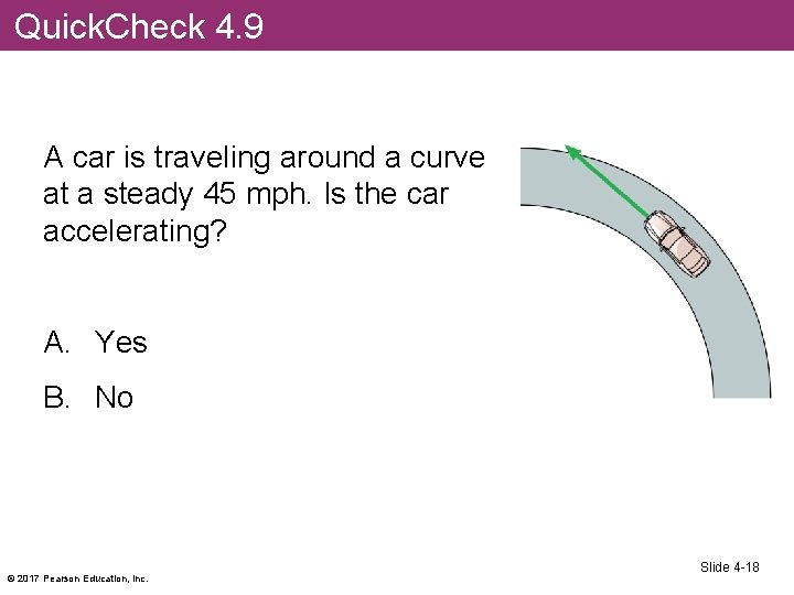 Quick. Check 4. 9 A car is traveling around a curve at a steady