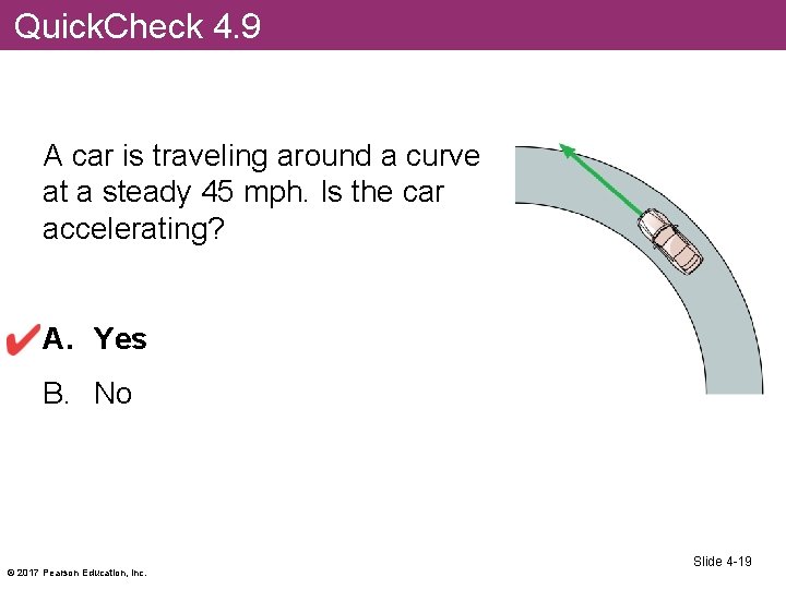 Quick. Check 4. 9 A car is traveling around a curve at a steady