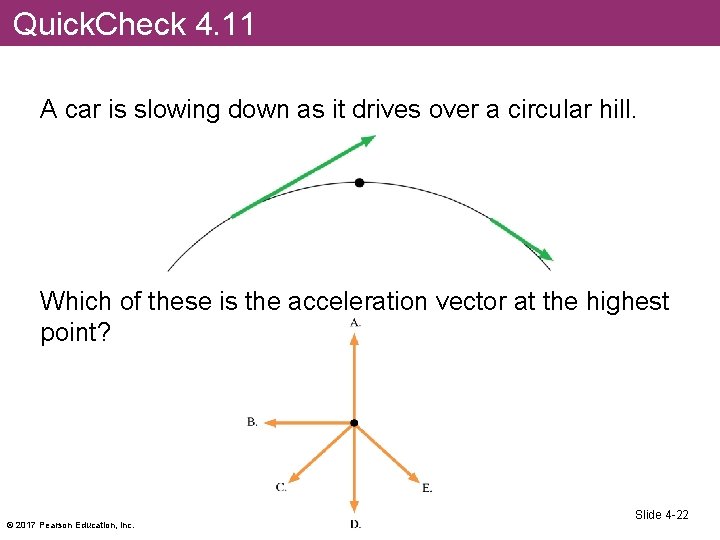 Quick. Check 4. 11 A car is slowing down as it drives over a