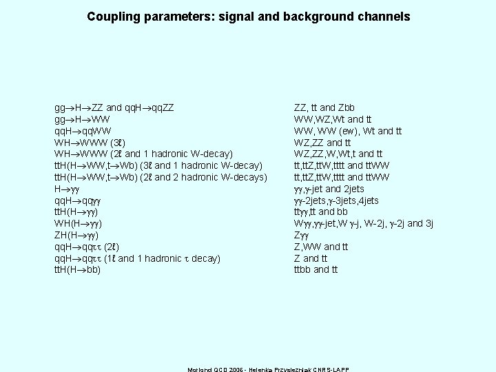 Coupling parameters: signal and background channels gg H ZZ and qq. H qq. ZZ