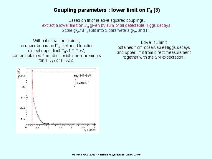 Coupling parameters : lower limit on H (3) Based on fit of relative squared