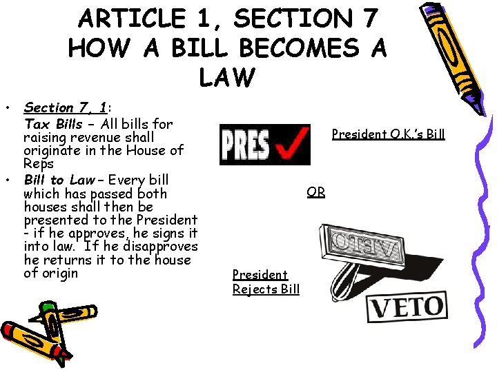 ARTICLE 1, SECTION 7 HOW A BILL BECOMES A LAW • Section 7, 1: