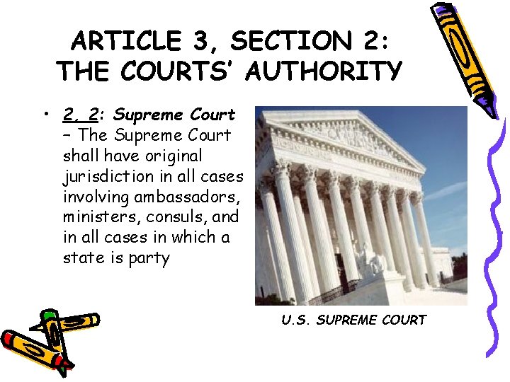 ARTICLE 3, SECTION 2: THE COURTS’ AUTHORITY • 2, 2: Supreme Court – The