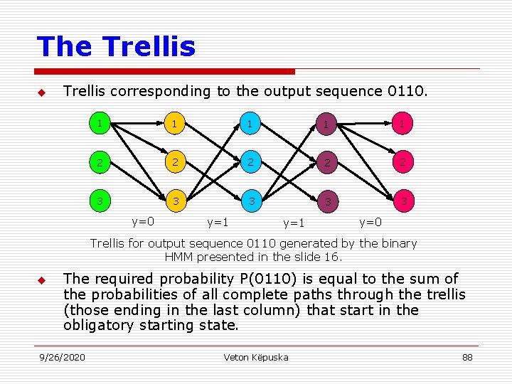 The Trellis u Trellis corresponding to the output sequence 0110. 1 1 1 2