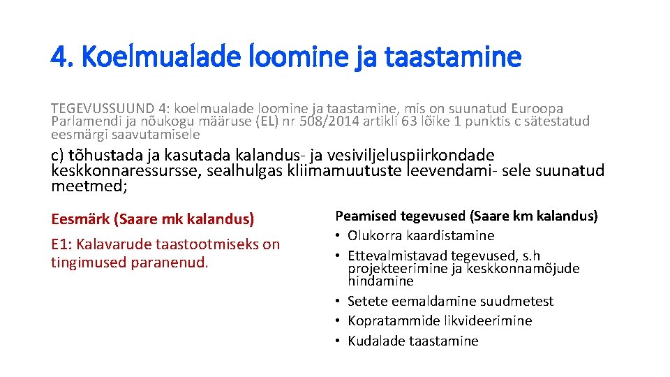 4. Koelmualade loomine ja taastamine TEGEVUSSUUND 4: koelmualade loomine ja taastamine, mis on suunatud