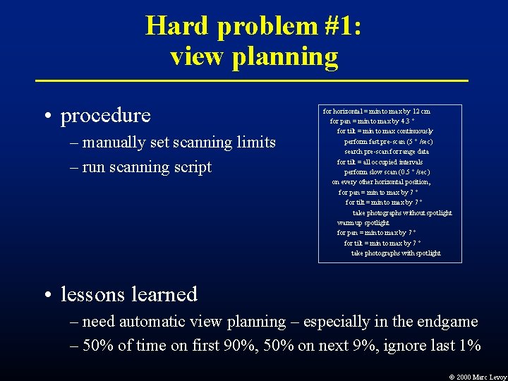 Hard problem #1: view planning • procedure – manually set scanning limits – run Hard problem #1: view planning • procedure – manually set scanning limits – run