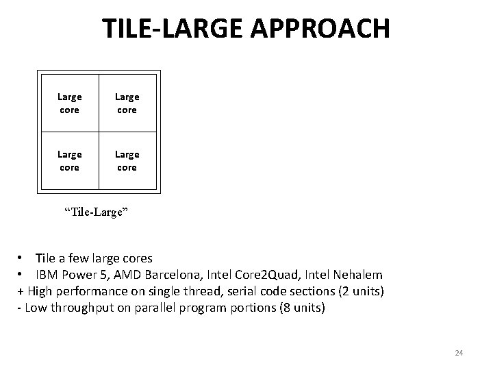 TILE-LARGE APPROACH Large core “Tile-Large” • Tile a few large cores • IBM Power