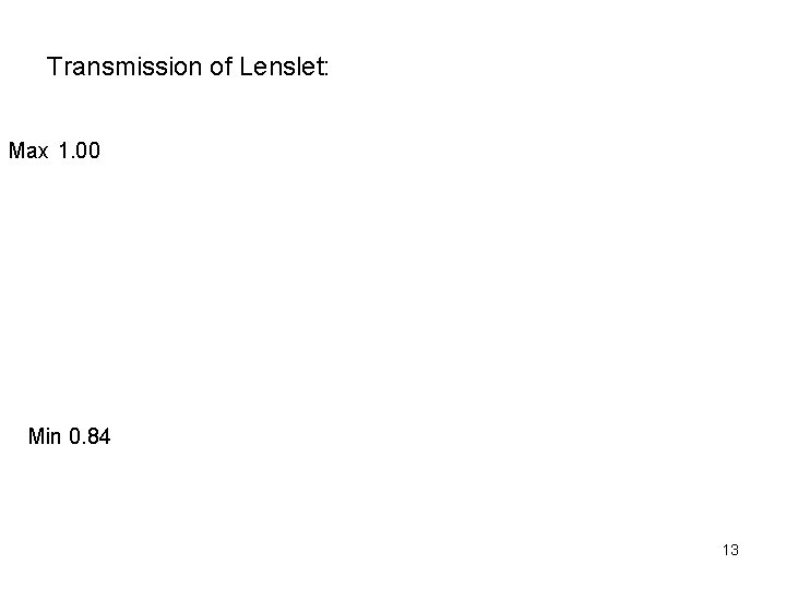 Transmission of Lenslet: Max 1. 00 Min 0. 84 13 