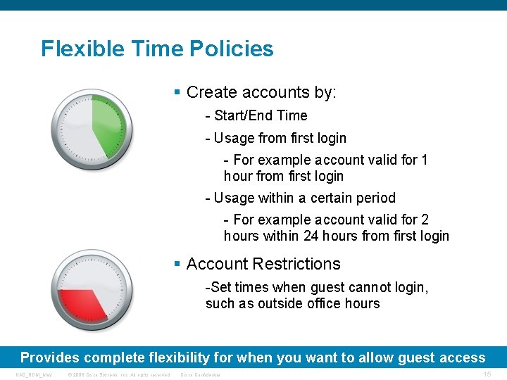 Flexible Time Policies § Create accounts by: - Start/End Time - Usage from first