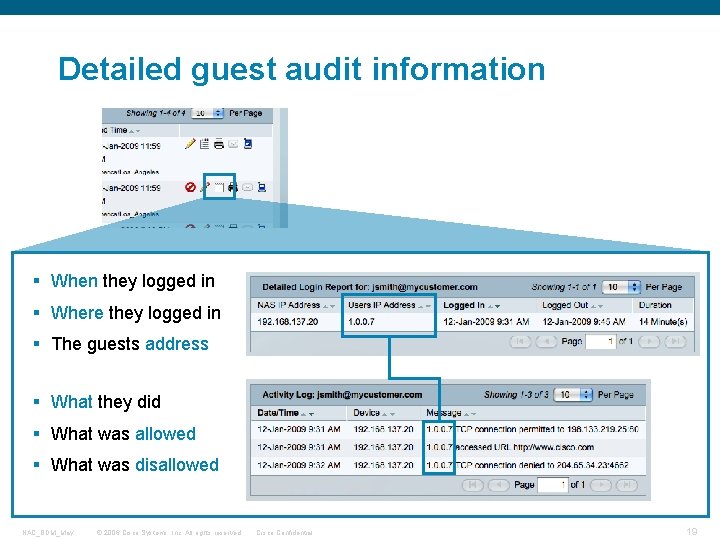 Detailed guest audit information § When they logged in § Where they logged in