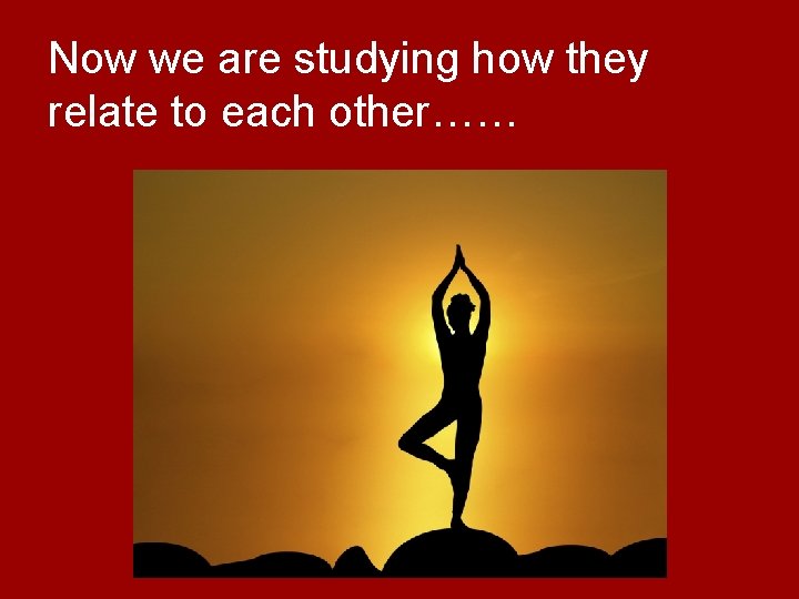 Now we are studying how they relate to each other…… 