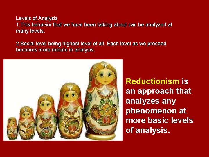 Levels of Analysis 1. This behavior that we have been talking about can be