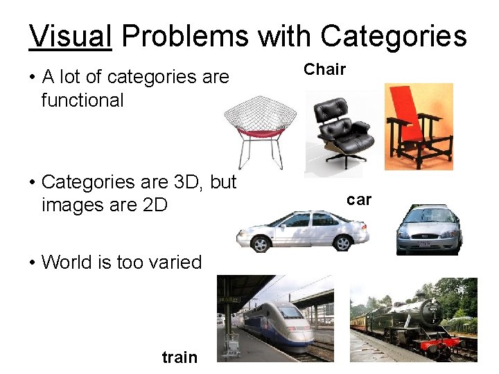 Visual Problems with Categories • A lot of categories are functional • Categories are